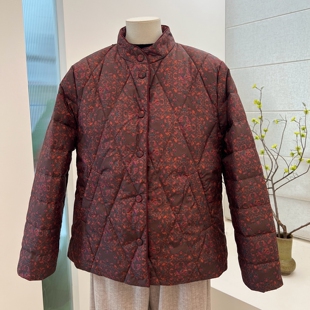 冬季新款奶奶装花色90白鸭绒羽绒服外套宽松保暖中老年老太太上衣