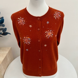 中老年毛线衣女 圆领大码 专柜品秋冬100纯羊毛妈妈装 圆领针织开衫