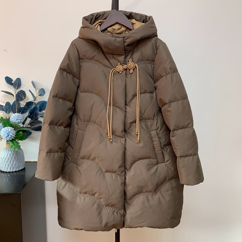 冬季妈妈装羽绒服中长款90绒外套