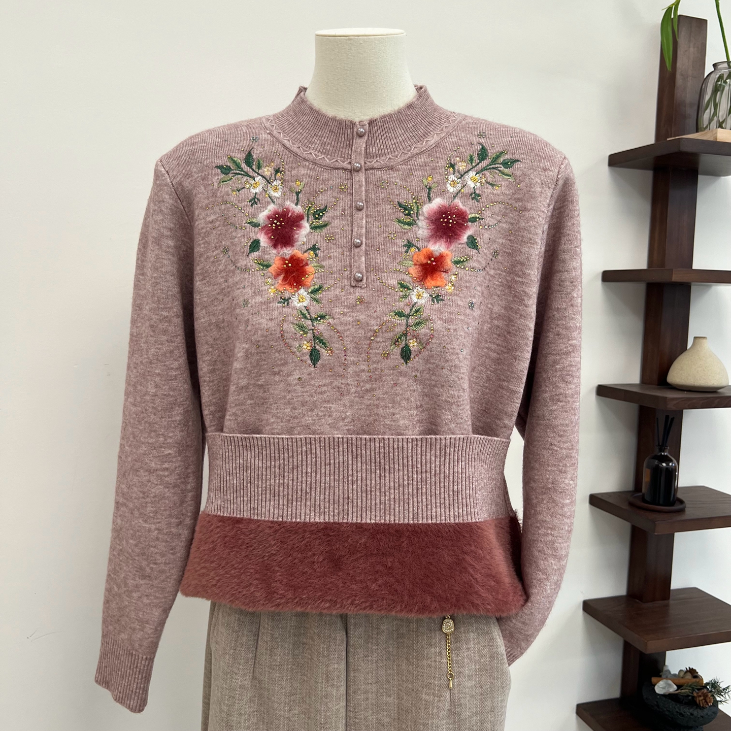 冬季半高领奶奶装加绒加厚抗寒