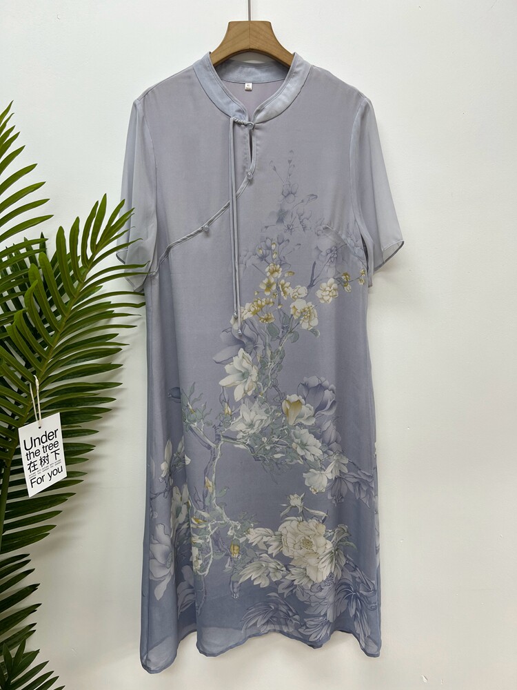 夏季薄款妈妈装复古长裙仿真丝