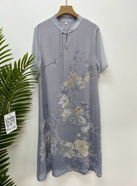 夏季薄款妈妈装复古长裙仿真丝