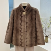皮毛一体短款 冬季 气质妈妈装 外套中老年立领皮草仿水貂绒上衣女
