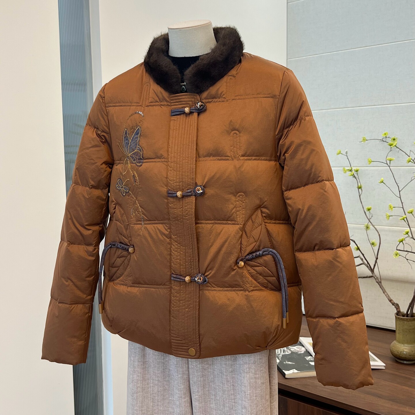 中年女士国风羽绒服立领毛领