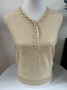 春秋纯色提花钉珠年轻妈妈装 套头V领毛衣宽松针织中老年上衣女衫