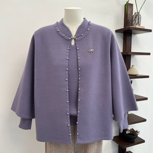 中年妈妈装 套装 两件套针织衫 开衫 上衣 纯色毛衣5060岁女装 秋冬新款