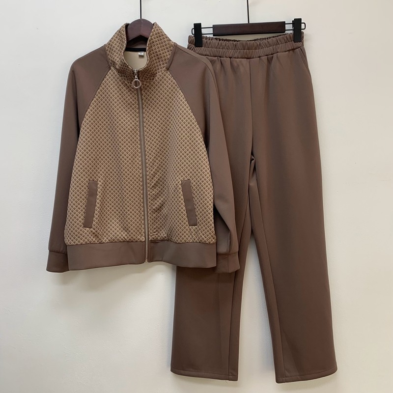 春秋新品气质妈妈时尚套装运动服拉链开衫长裤花色衣服秋季两件套