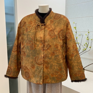 高贵冬季奶奶装加绒加厚圆领棉服花色外套中老年老太太棉衣棉袄女