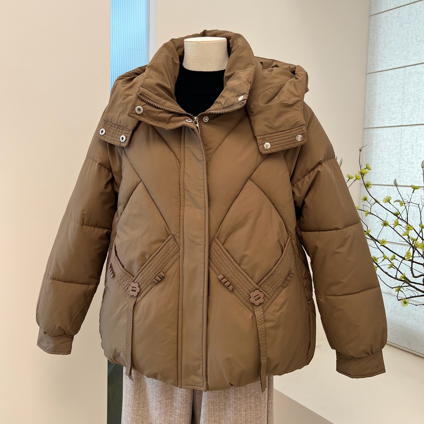 冬季时尚中年妈妈装短款保暖棉服外套宽松拉链连帽棉袄棉衣女上衣