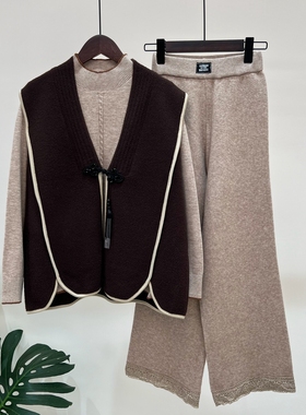 高贵气质秋冬妈妈装针织三件套衣服阔太太中老年马甲九分裤套装女