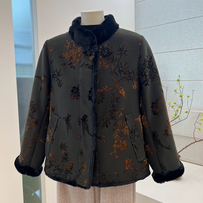 冬季奶奶装中式皮毛一体加厚外套