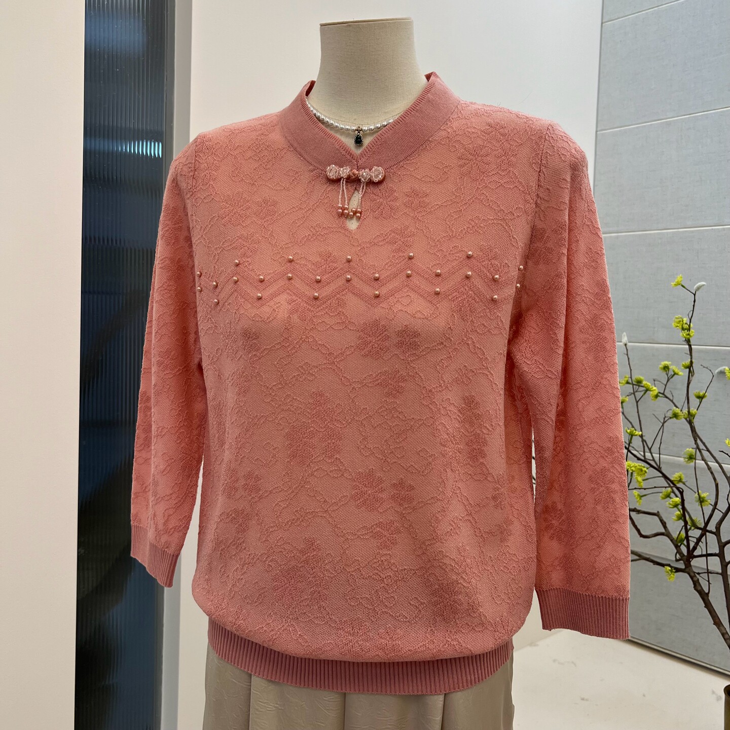 春季妈妈装立领宽松七分袖上衣