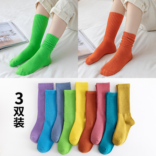 儿童秋冬季 12岁 糖果色堆堆袜男童女童纯棉中长筒高腰袜纯色棉袜3