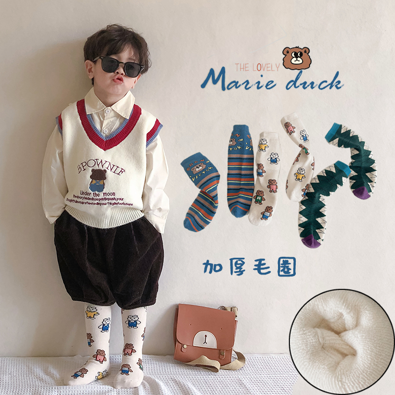 秋冬季加厚毛圈卡通小熊儿童袜子