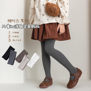 女童打底裤秋冬季薄绒儿童纯色不掉档连脚裤袜小女孩黑白色打底袜