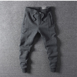 百搭缩口裤 欧美秋冬加绒休闲裤 卫裤 青年运动裤 潮男立体拼接小脚裤