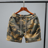 纯棉宽松三分裤 复古做旧慢跑短裤 运动跑步迷彩收腰抽绳 美式 夏季