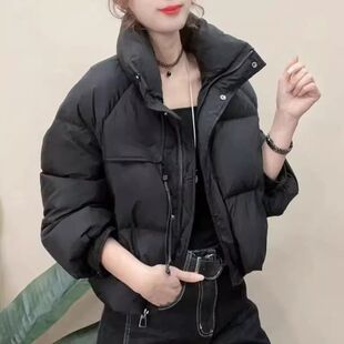 立领抽绳羽绒服短外套女2025冬季新款韩版时尚休闲百搭面包服上衣