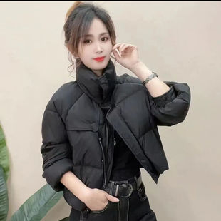立领抽绳羽绒服短外套女2025冬季新款韩版时尚休闲百搭面包服上衣