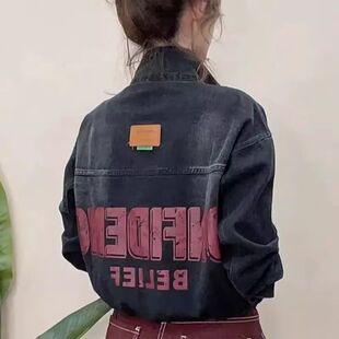 拼色牛仔拼接棒球服外套女春秋2025新款宽松外穿短款夹克休闲上衣