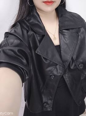 欧货西装领PU皮衣外套女2026春秋新款小个子洋气休闲宽松短款夹克