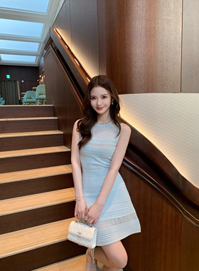 蓝精灵Wcouture原创 塑形透明镂空拼接 沙漏身材显瘦无袖连衣短裙