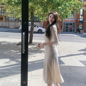 羊绒质感收腰修身 柔雾粉Wcouture 温柔风书卷气 伞裙针织连衣裙