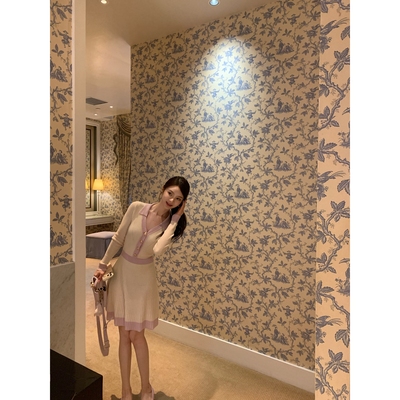 莓烦恼Wcouture原创 清纯学院风 显瘦天丝羊毛针织拼色连衣短裙