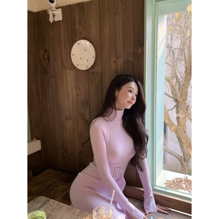 一吻定情Wcouture原创 气质感高领收腰显瘦 精纺羊毛针织连衣长裙