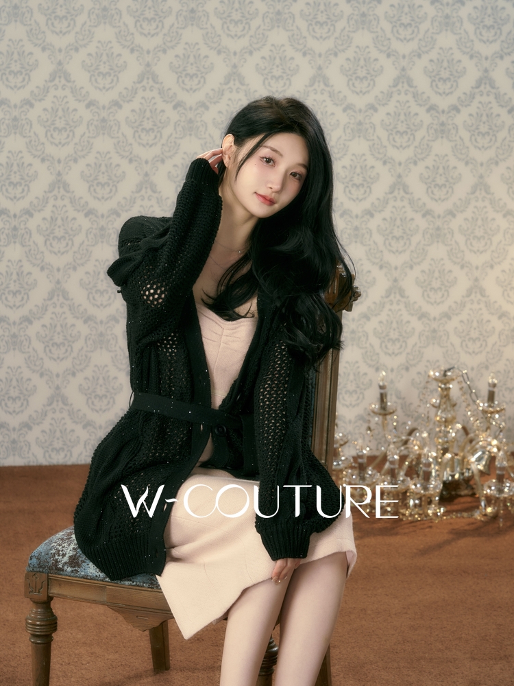 Wcouture手工绞花编织镂空大开衫