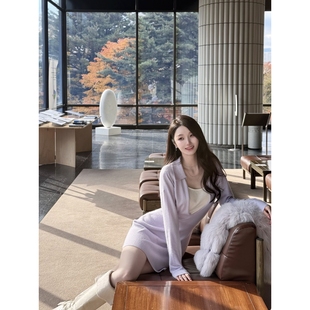 双鱼座Wcouture原创 假两件连衣裙 浣熊绒羊毛针织休闲连衣短裙