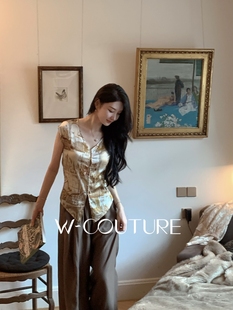 罗马假日Wcouture原创 双色马甲背心 油画缎面真丝 微修身