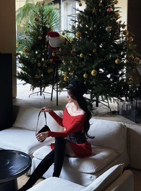 C位爱豆Wcouture原创 打歌服针织一字领露肩修身腰封鱼骨连衣短裙