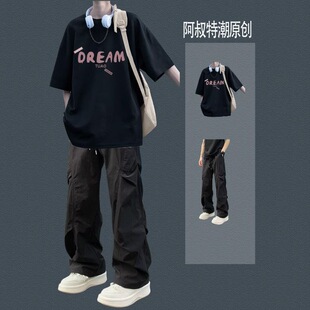 夏季青少年短袖T恤套装男生潮流帅气清爽干净穿搭日常休闲两件套