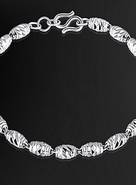 包邮990纯银男士橄榄手链霸气时