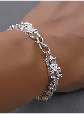 男士手链纯银龙头手链纯手工S99足银手链潮男泰国链送男友银手链