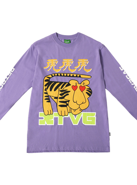 RTVG[RETROVEGAS]国潮牌街头爱心虎插画男女情侣卡通个性长袖T恤
