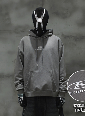 ＜RTVG＞RETROVEGAS国潮牌男女高周波基础百搭纯色宽松帽衫黑卫衣