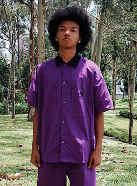 RTVG[RETROVEGAS]国潮牌街头男女宽松翻领休闲工装短袖运动衬衫紫