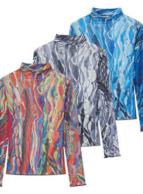 *RTVG*RETROVEGAS夏季新款国潮牌男女波普复古条纹透气弹力网纱衣