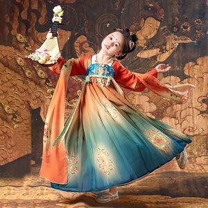 汉服女童敦煌异域风春秋儿童古装超仙连衣裙飞天舞蹈服唐制国学服