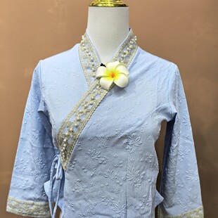 新款 女网红同款 拍照七分袖 上衣日常可穿云南花边服饰 傣族服装