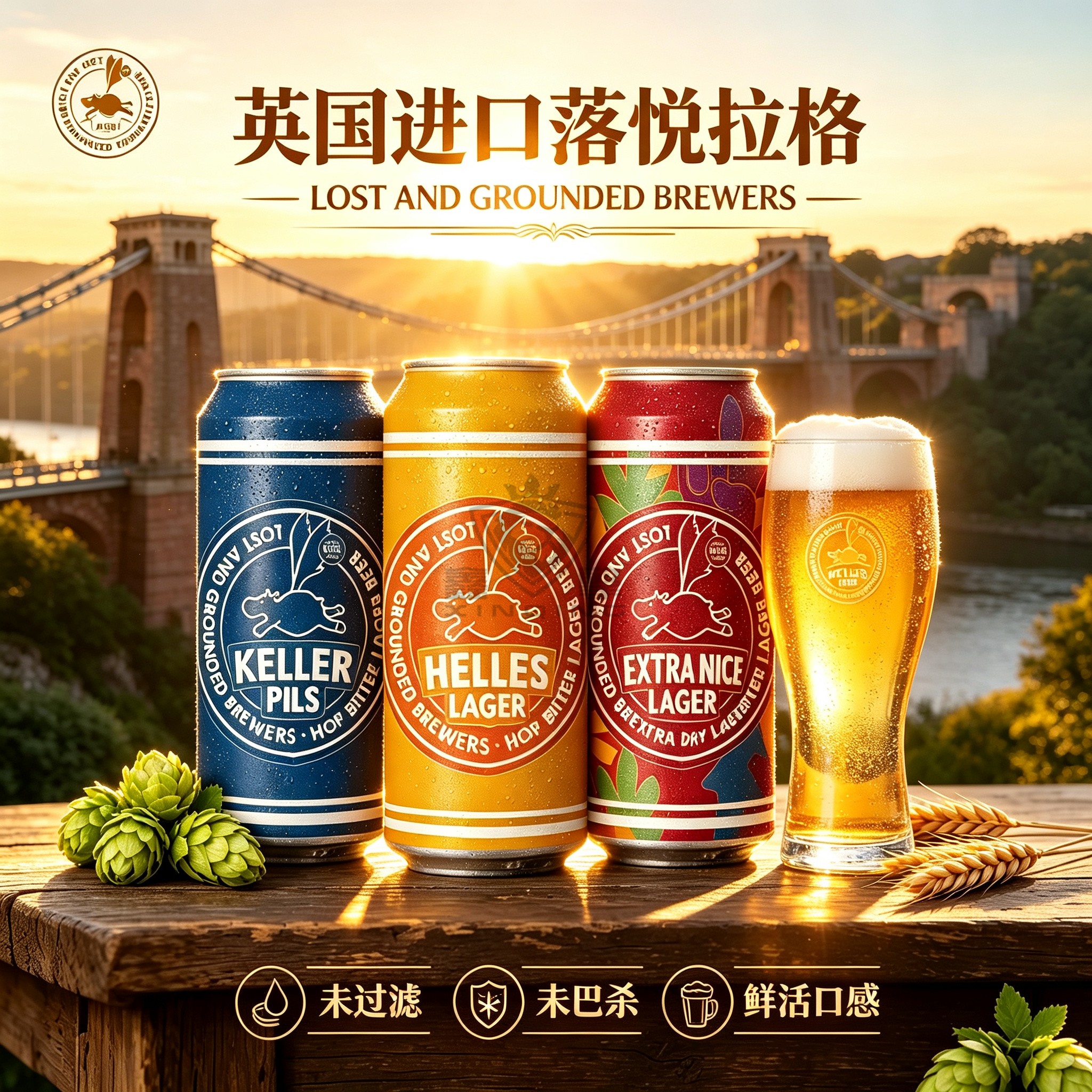 英国进口落悦窖藏皮尔森超干型拉格精酿啤酒440ml