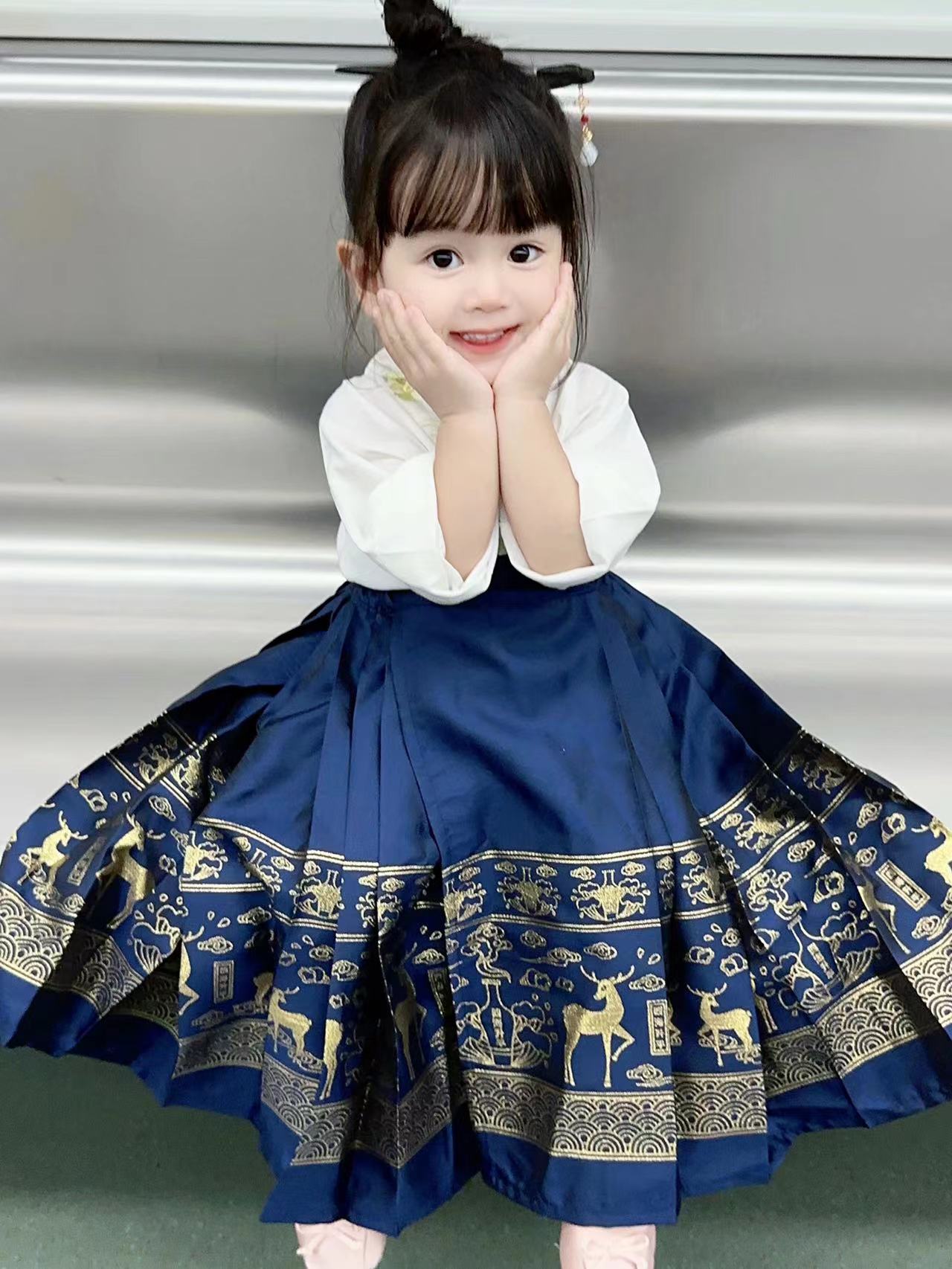 马面裙女童夏季薄款刺绣套装中国风儿童汉服春秋古装男女宝宝唐装
