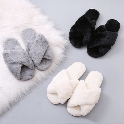 Winter Women House Slippers Faux Fur Warm Flat Shoes Female