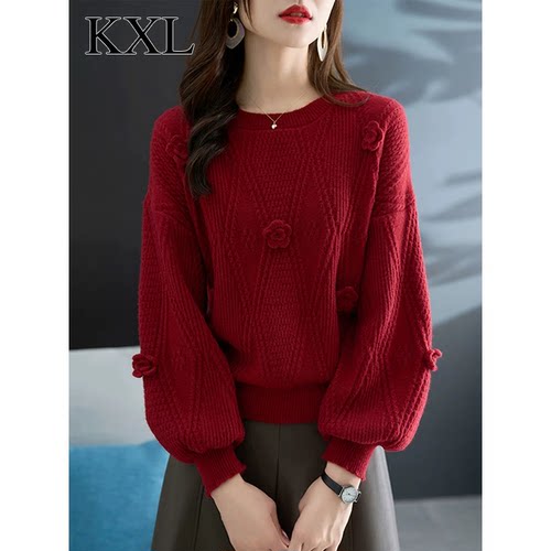 高级感新年红色毛衣针织打底衫女