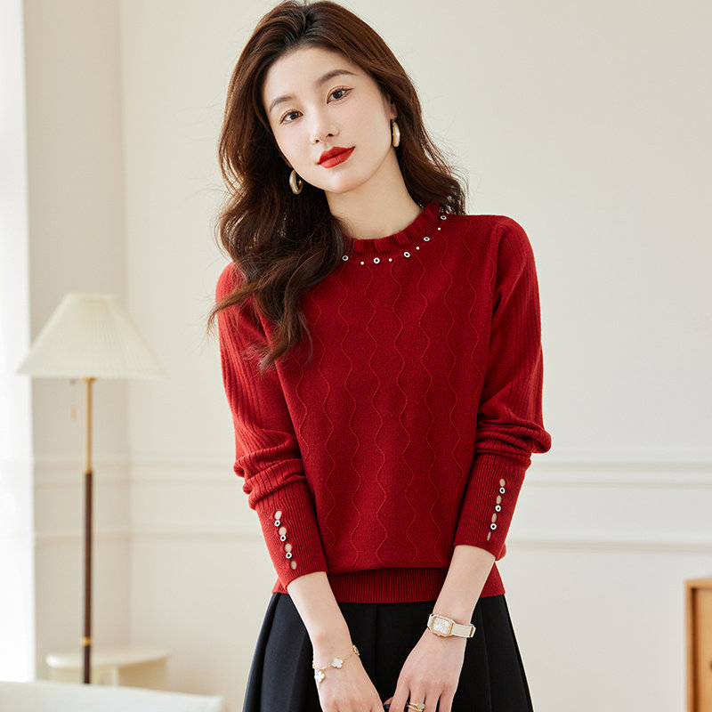 荷叶领慵懒风毛衣女秋冬半高领打底衫内搭休闲红色本命年针织上衣,女装/女士精品,毛针织衫,淘宝优惠券,粉丝福利购,淘宝优惠卷