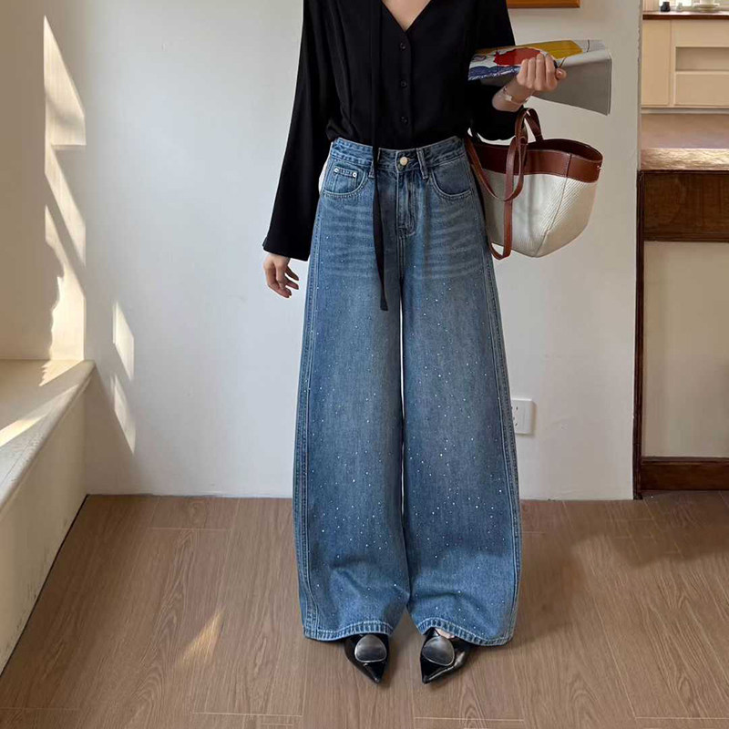 爆犀牛2026春新款欧货重工烫钻垂感阔腿牛仔裤女宽松显瘦直筒长裤,女装/女士精品,牛仔裤,淘宝优惠券,粉丝福利购,淘宝优惠卷