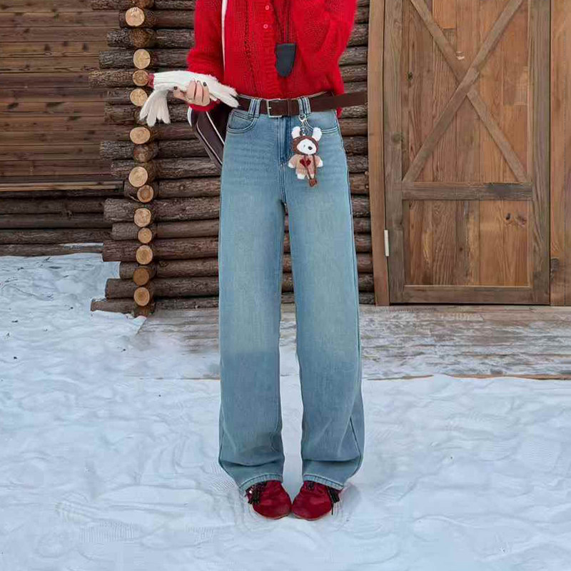 韩尚裤业2025冬新款高腰宽松弹力加绒窄版阔腿牛仔裤女垂感直筒裤,女装/女士精品,牛仔裤,淘宝优惠券,粉丝福利购,淘宝优惠卷