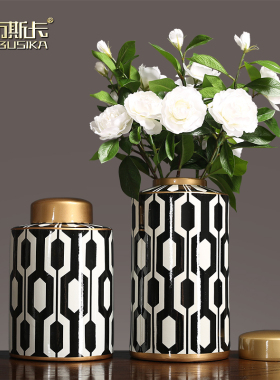 轻奢简约花瓶摆件收纳罐家居客厅玄关装饰品摆设密封罐干花插花器